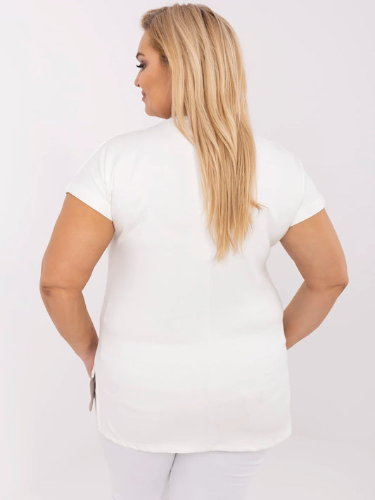 Ecru damska bluzka plus size z rozcięciami