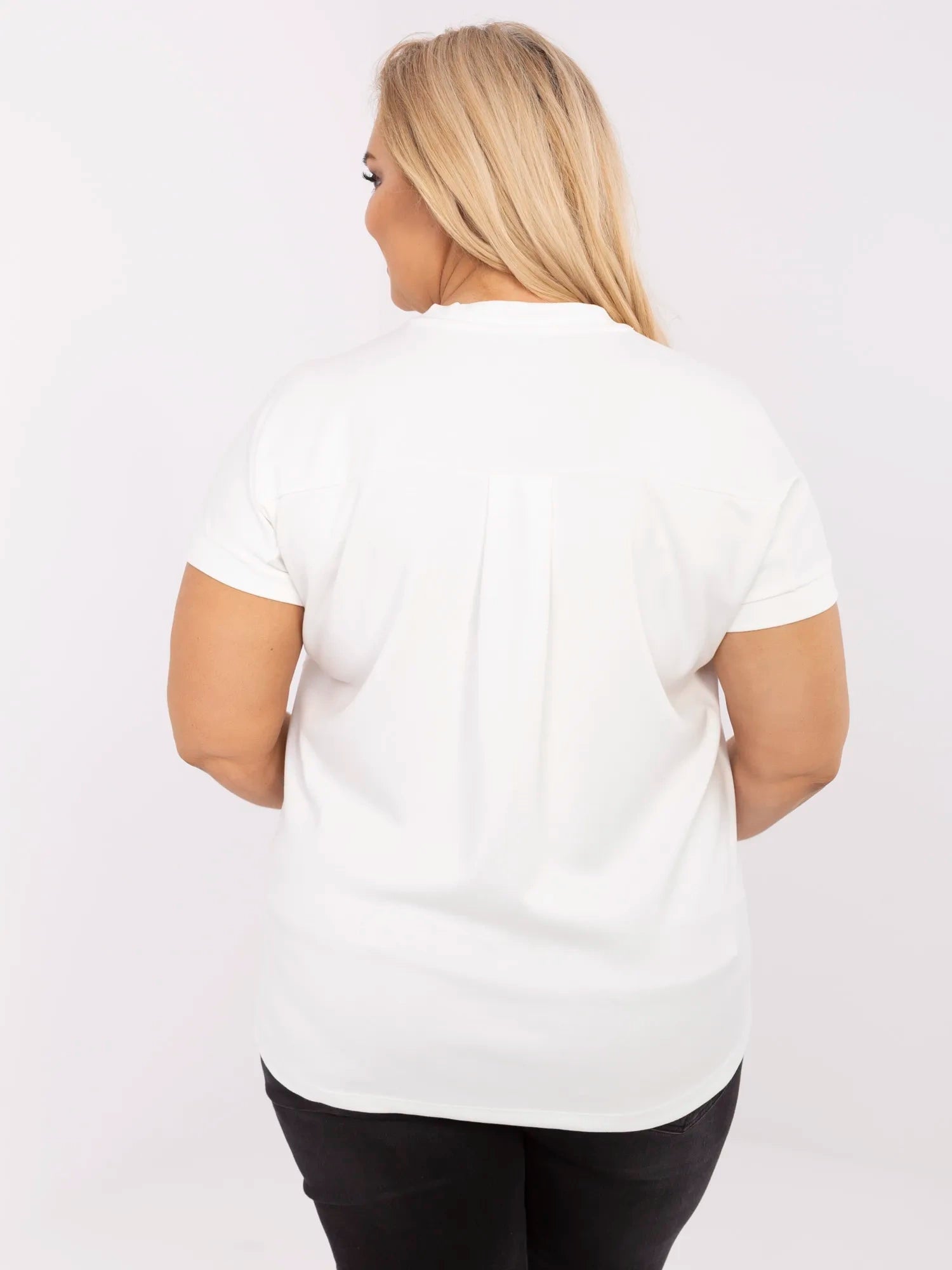 Ecru damska bluzka plus size z krótkim rękawem