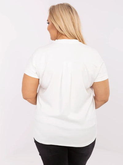 Ecru damska bluzka plus size z krótkim rękawem