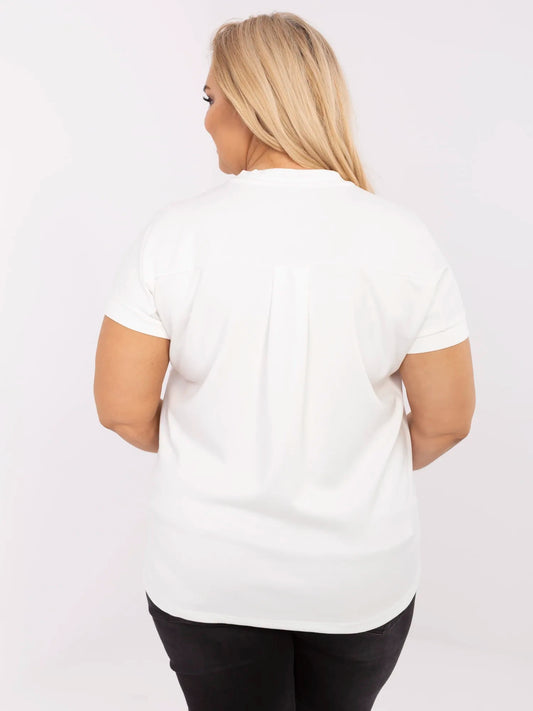 Ecru damska bluzka plus size z krótkim rękawem