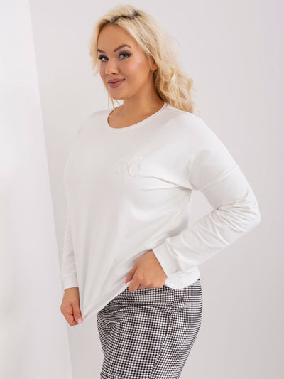 Ecru damska bluzka plus size z naszywką