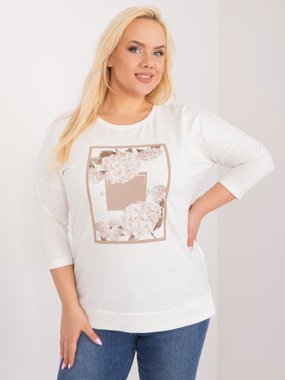 Ecru casualowa bluzka plus size z nadrukiem