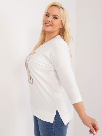 Ecru casualowa bluzka plus size z nadrukiem