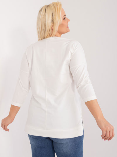 Ecru casualowa bluzka plus size z nadrukiem