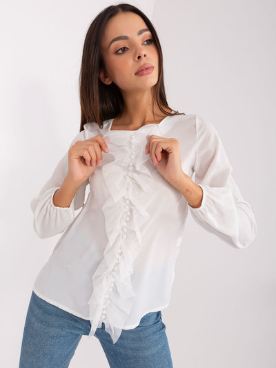 Ecru damska bluzka wizytowa z aplikacją