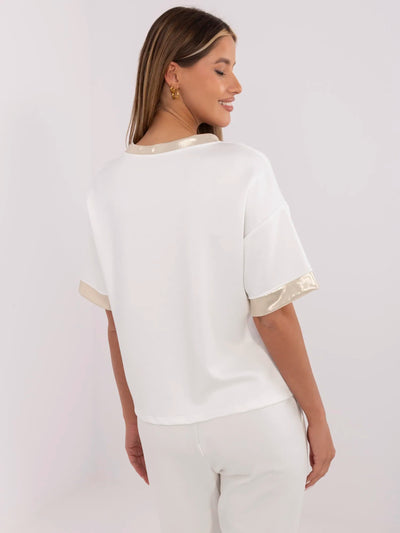 Ecru damska bluzka oversize z nadrukiem