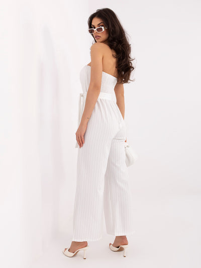 Ecru elegancki kombinezon bandeau w paski