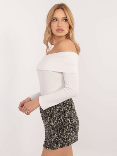 Ecru damski sweter hiszpanka w prążek