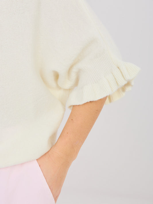 Ecru damski sweter oversize z dekoltem w łódkę