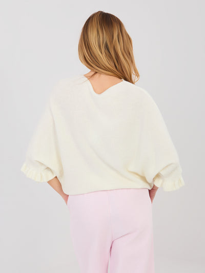 Ecru damski sweter oversize z dekoltem w łódkę