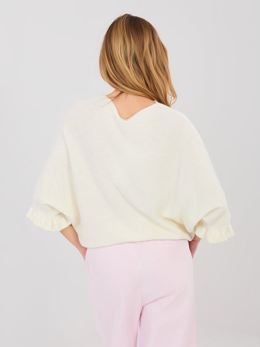 Ecru damski sweter oversize z dekoltem w łódkę