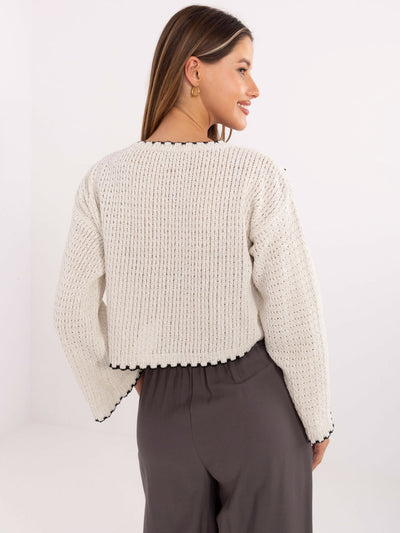 RUE PARIS Ecru damski sweter z szerokimi rękawami