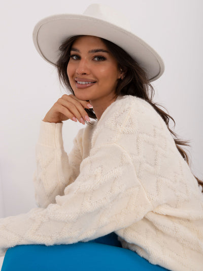 Ecru damski sweter oversize ze ściągaczami
