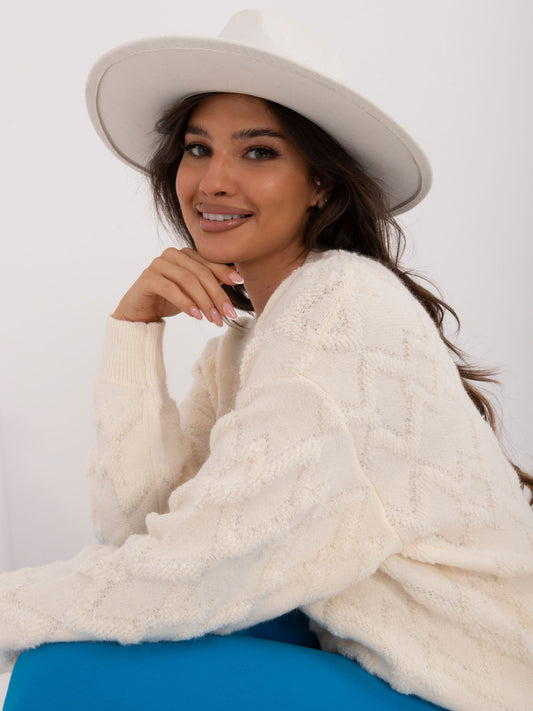 Ecru damski sweter oversize ze ściągaczami