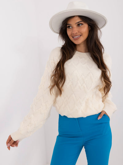Ecru damski sweter oversize ze ściągaczami