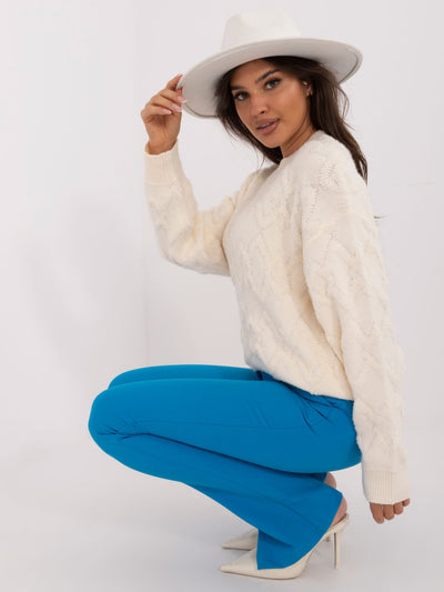 Ecru damski sweter oversize ze ściągaczami