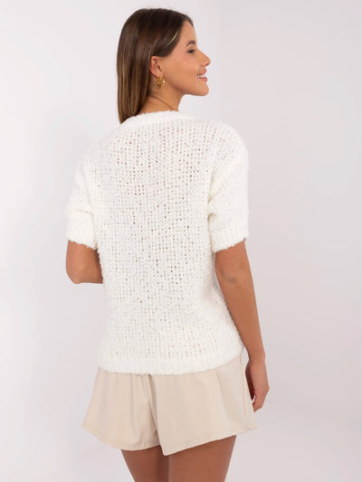 Ecru sweter oversize z krótkim rękawem czarny