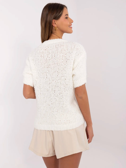 Ecru sweter oversize z krótkim rękawem czarny