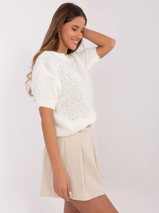 Ecru sweter oversize z krótkim rękawem czarny