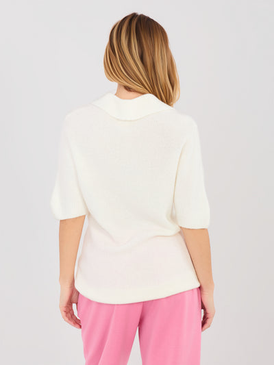 Ecru damski sweter oversize typu polo