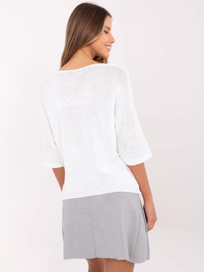 Ecru damski sweter oversize z dekoltem V