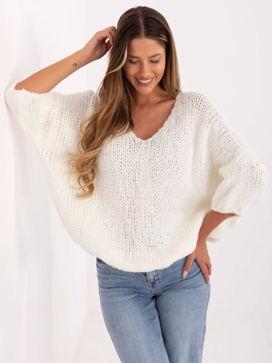 Ecru damski sweter z domieszką alpaki