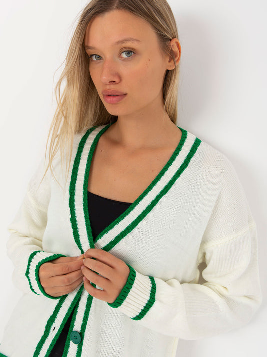 Ecru damski sweter rozpinany z guzikami RUE PARIS