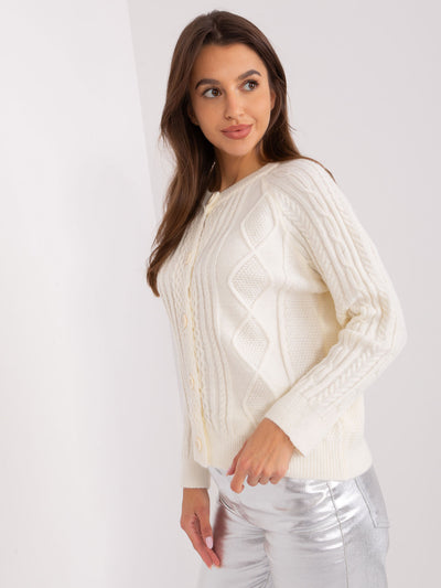 Ecru damski sweter rozpinany z dzianiny