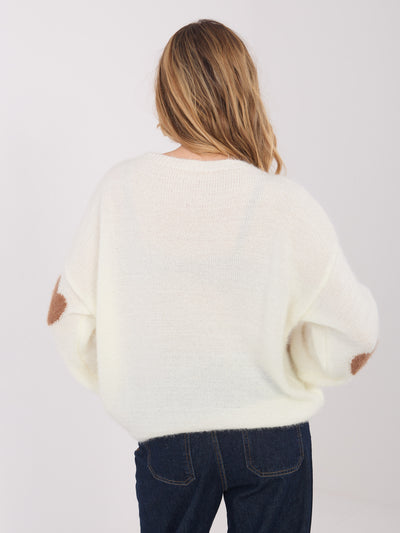 Ecru damski sweter oversize w serca