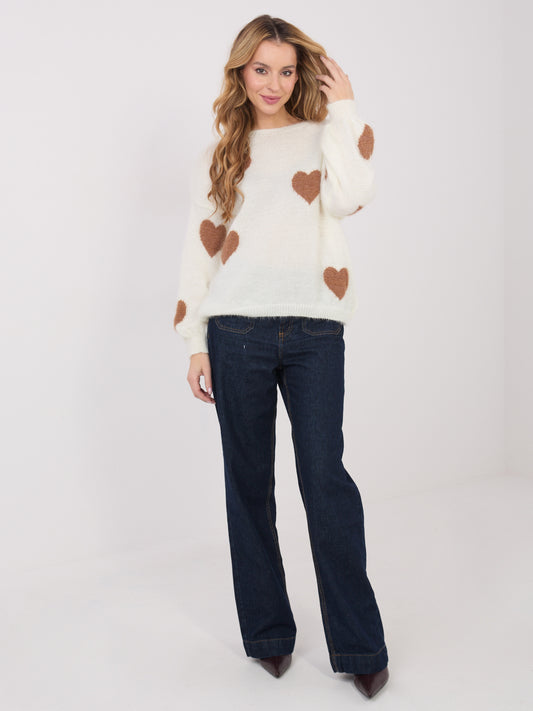 Ecru damski sweter oversize w serca