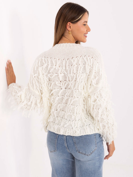 RUE PARIS Ecru damski sweter boho z wełną