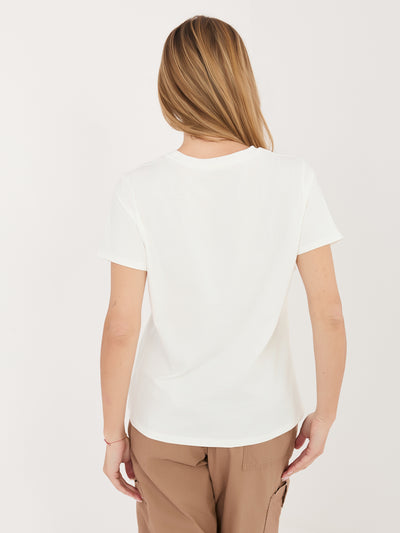 Ecru bawełniany t-shirt z haftem