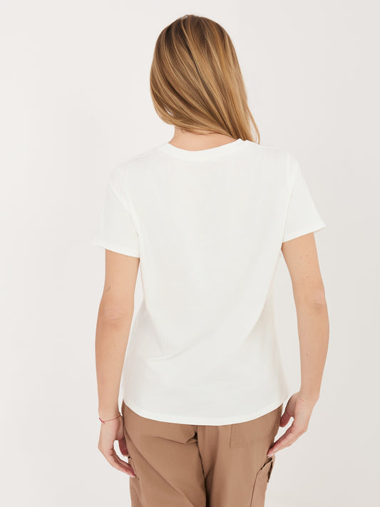 Ecru bawełniany t-shirt z haftem