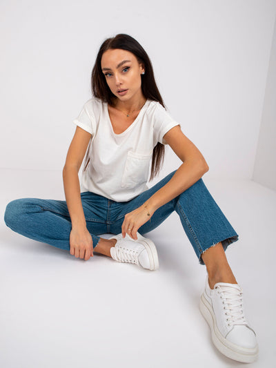 MAYFLIES Ecru bawełniany t-shirt damski z kieszenią