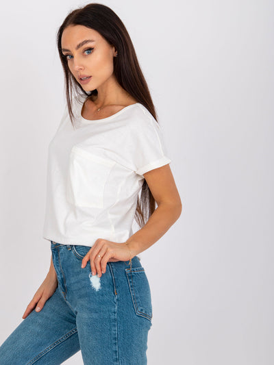 MAYFLIES Ecru bawełniany t-shirt damski z kieszenią