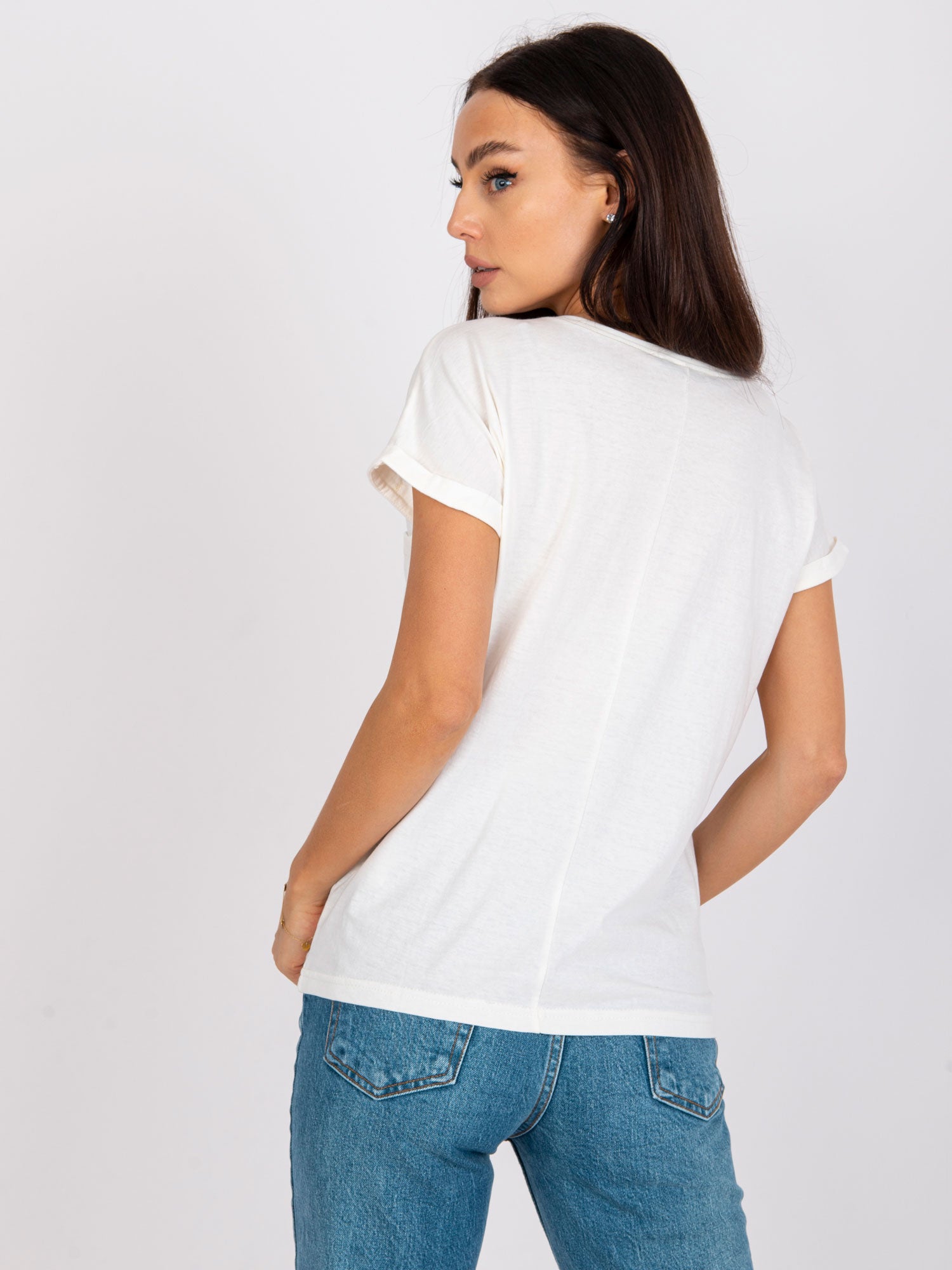 MAYFLIES Ecru bawełniany t-shirt damski z kieszenią