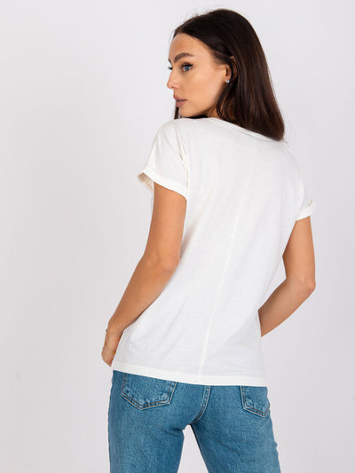 MAYFLIES Ecru bawełniany t-shirt damski z kieszenią