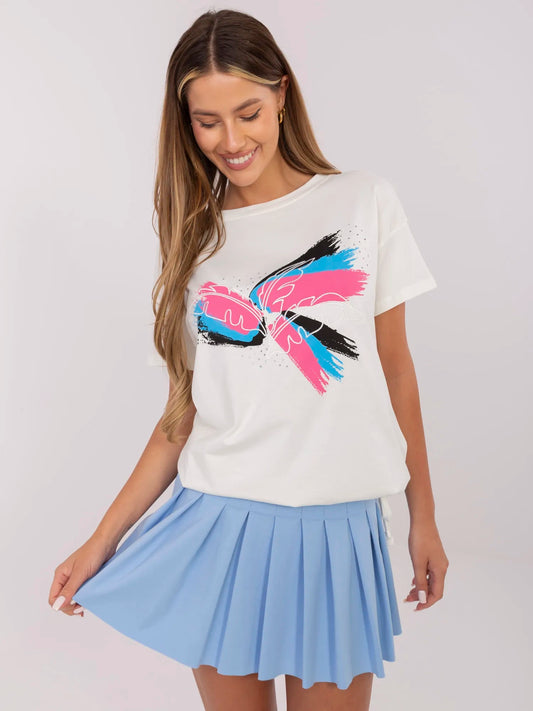 Ecru damski t-shirt z haftem