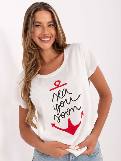 Ecru damski t-shirt z napisem