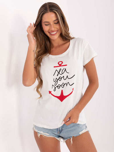 Ecru damski t-shirt z napisem