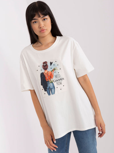 Ecru bawełniany t-shirt z nadrukiem