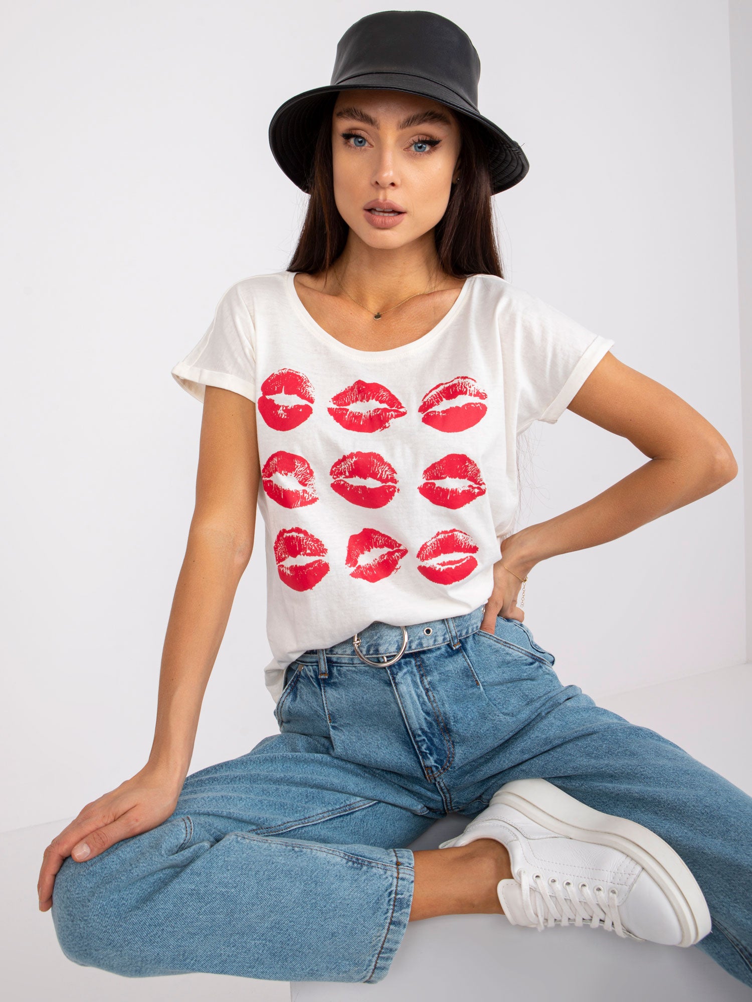 MAYFLIES Ecru damski t-shirt z bawełny