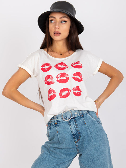 MAYFLIES Ecru damski t-shirt z bawełny