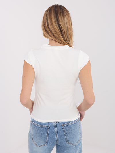 Ecru damski top basic z domieszką wiskozy