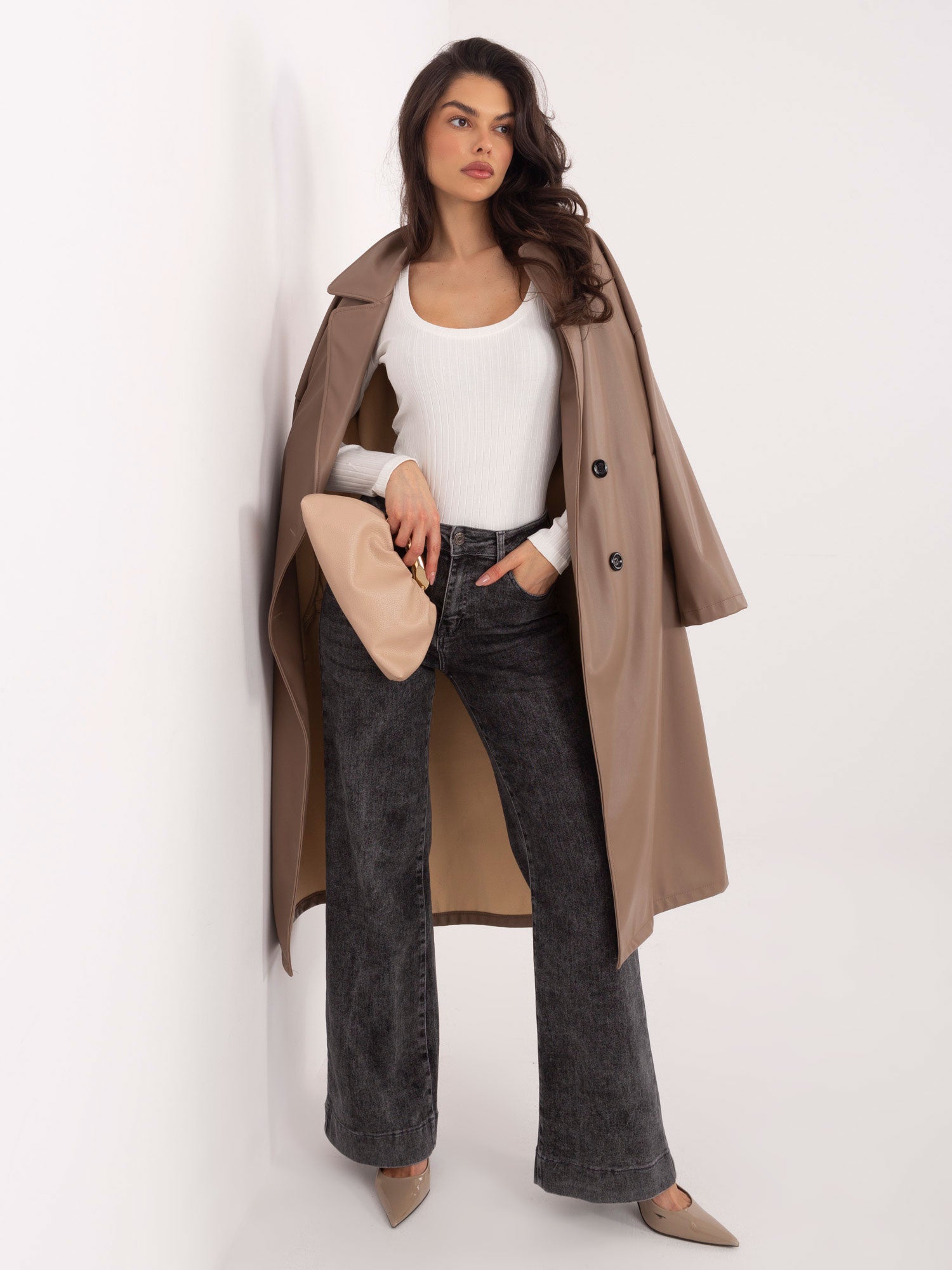 RUE PARIS Ecru damskie body basic w prążek