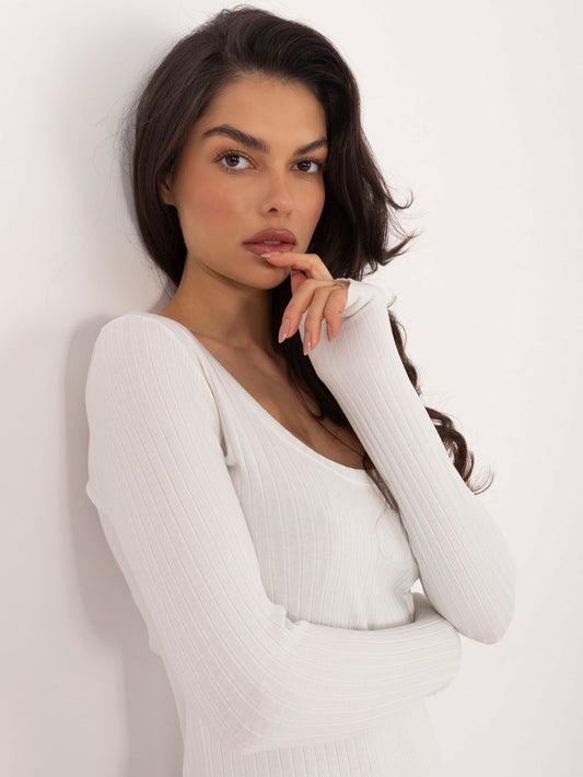 RUE PARIS Ecru damskie body basic w prążek