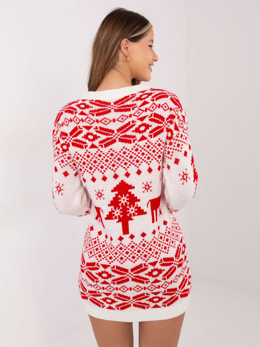 Ecru świąteczny sweter we wzory