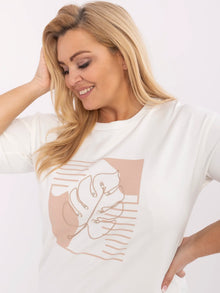 Ecru bawełniana bluzka plus size z haftem