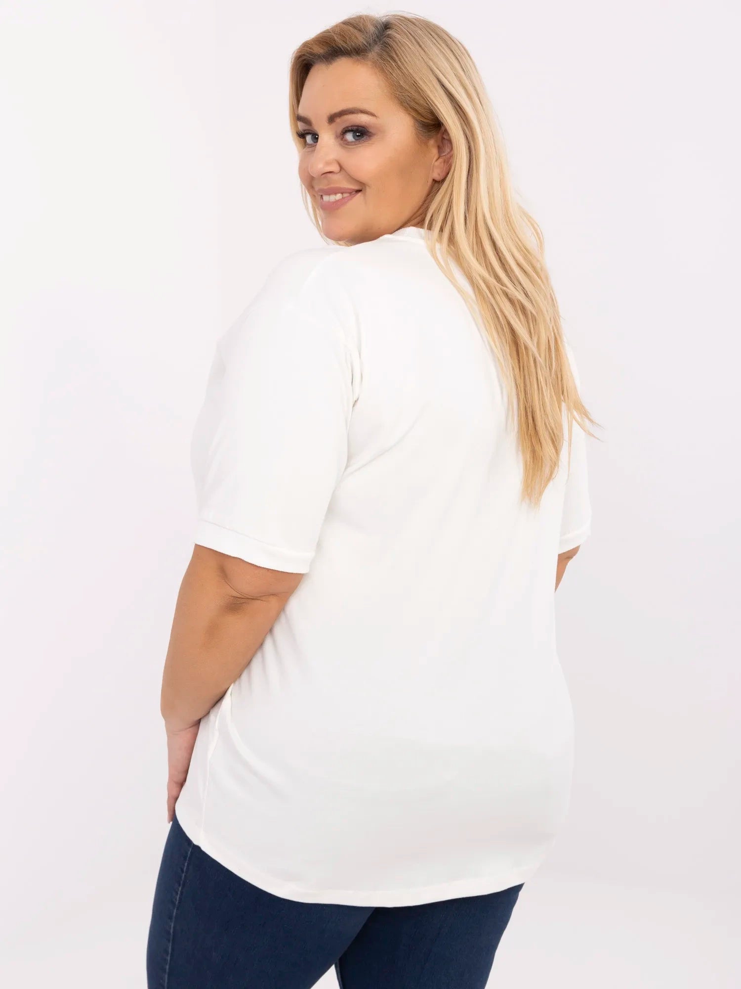 Ecru bawełniana bluzka plus size z haftem