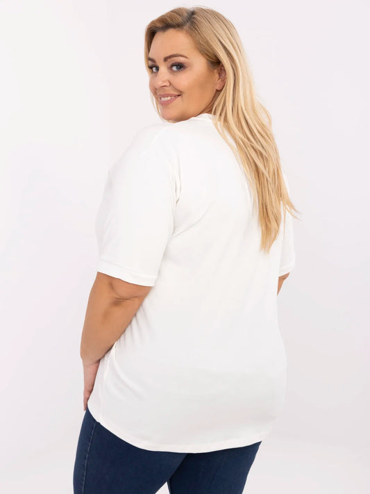 Ecru bawełniana bluzka plus size z haftem
